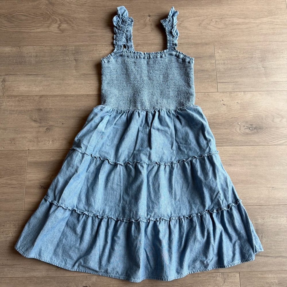 J. Crew Factory smocked chambray tiered mini dress - size XS